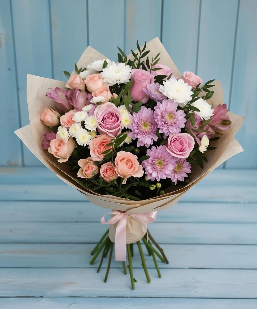 Букет цветов из: Хризантемы, Розы и Альстромерии в Коряжме