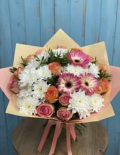 Букет цветов из:  Розы, Герберы и Хризантемы #REPLACE_PRED# Коряжме