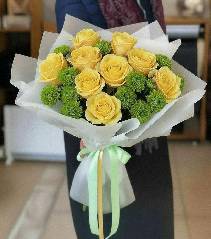 Букет цветов из: Хризантемы и Розы в Коряжме