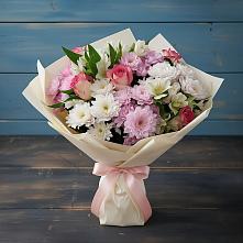 Букет цветов из:  Хризантемы, Альстромерии и Розы в Коряжме