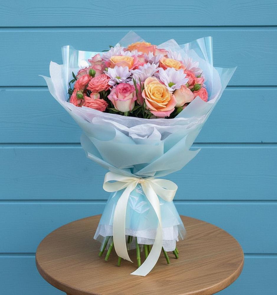 Букет цветов из: Хризантемы и Розы в Коряжме